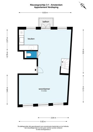 Floor plan - Nieuwegrachtje 3-1, 1011 VP Amsterdam 